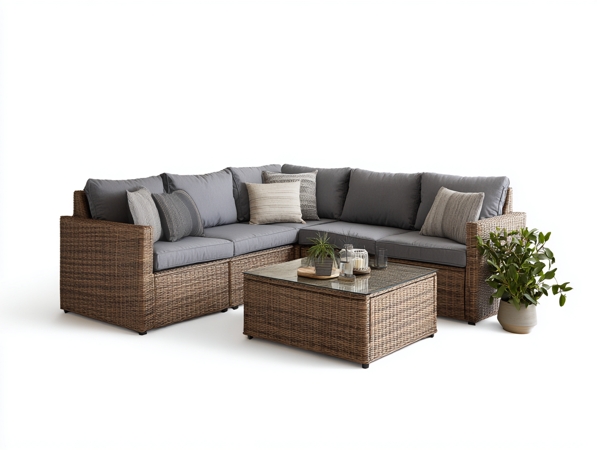 Outdoor Sofa Set wicker sectional with coffee table 86x86x30 inches brown and gray for patio - modern design-Livingilo