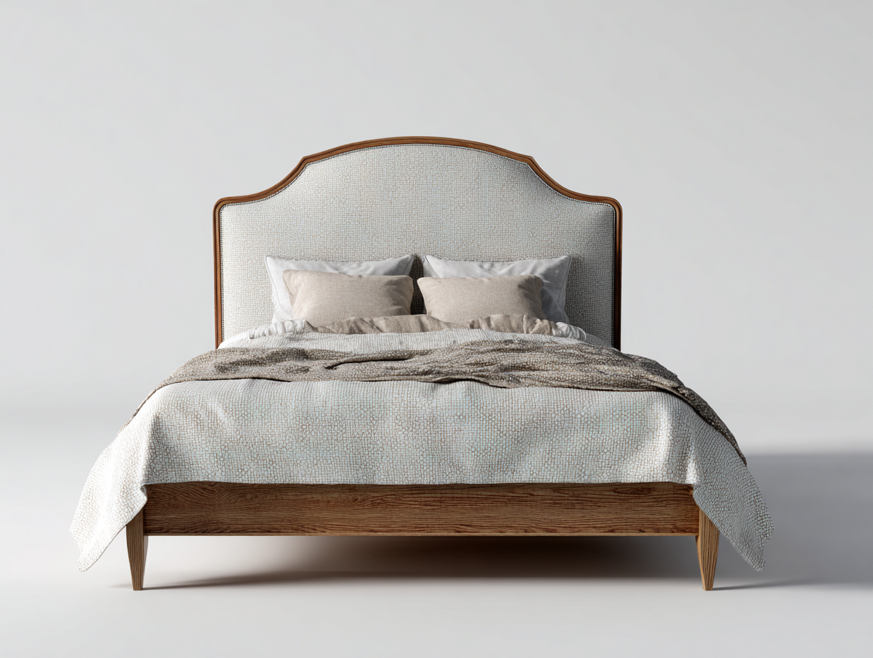 Queen Bed Upholstered Wood 80x60x50 inches - Brown-Beige - Elegant Bedroom Design