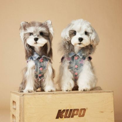 Pink Heart Distressed Denim Pet Vest 