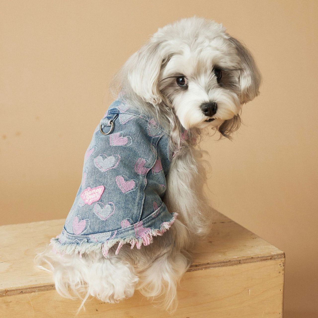 Pink Heart Distressed Denim Pet Vest 