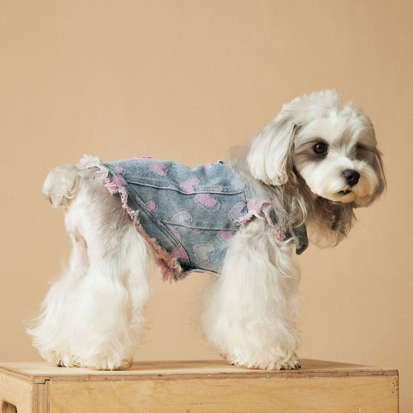 Pink Heart Distressed Denim Pet Vest 