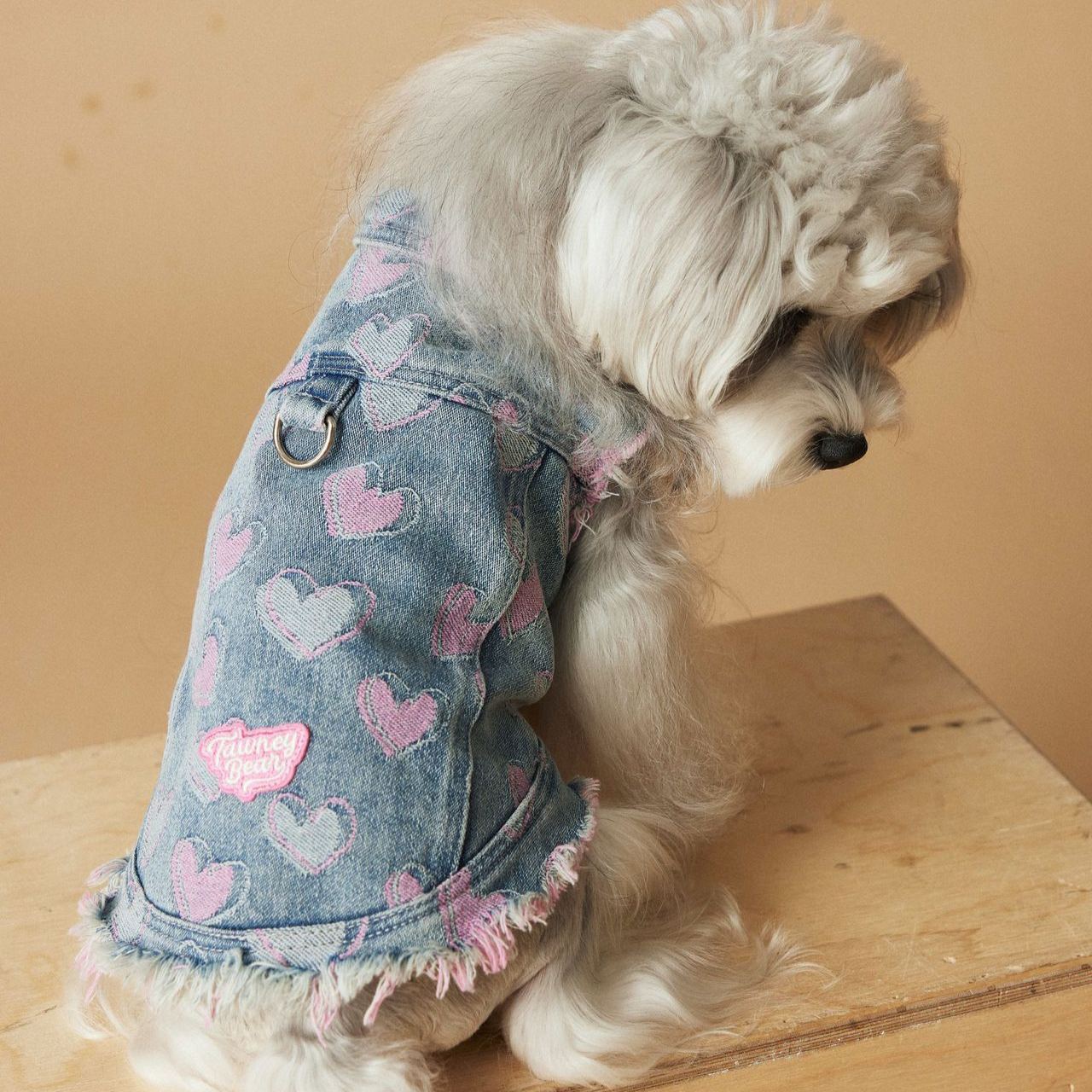 Pink Heart Distressed Denim Pet Vest 