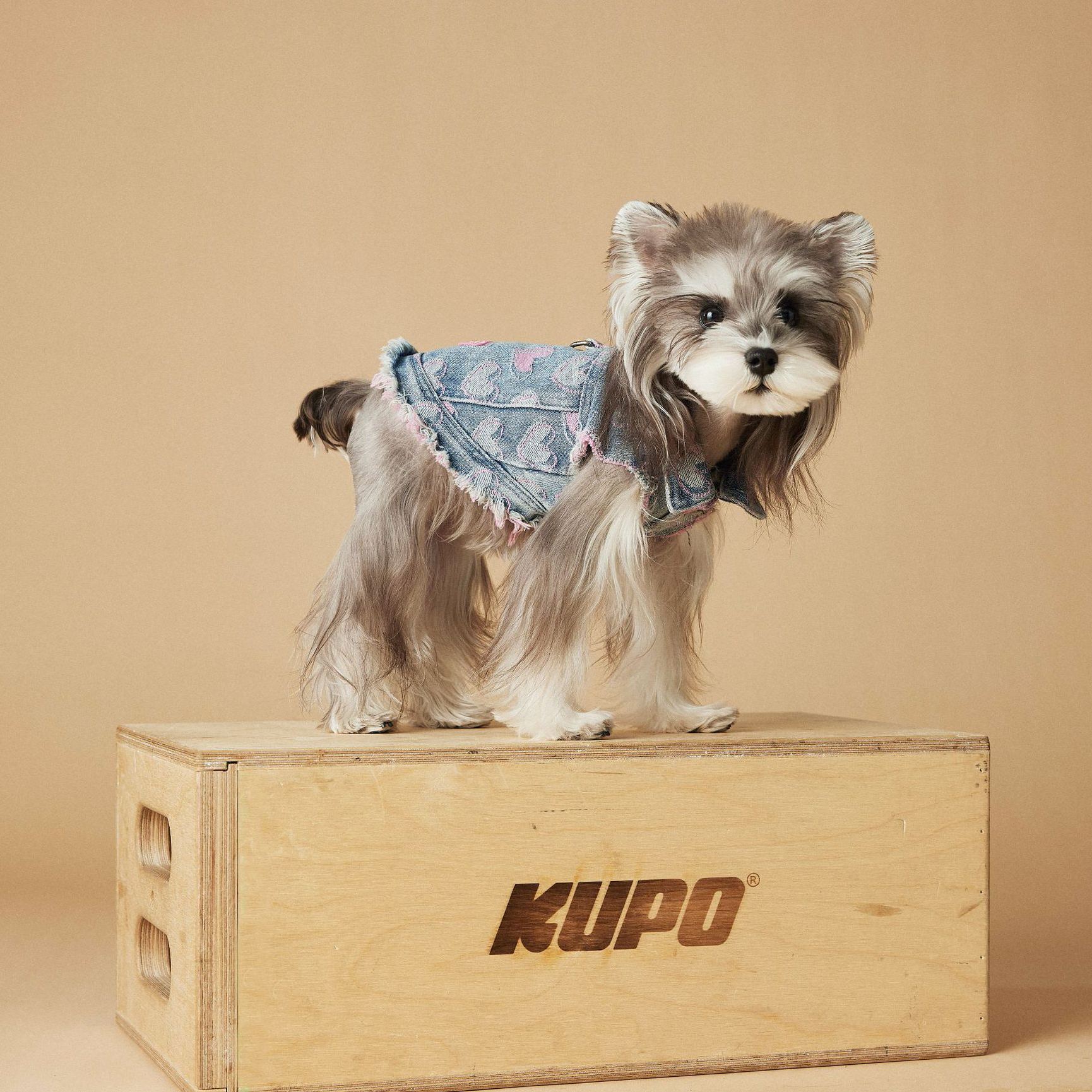 Pink Heart Distressed Denim Pet Vest 