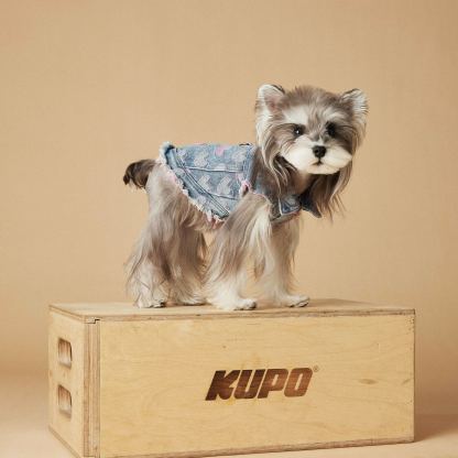 Pink Heart Distressed Denim Pet Vest 