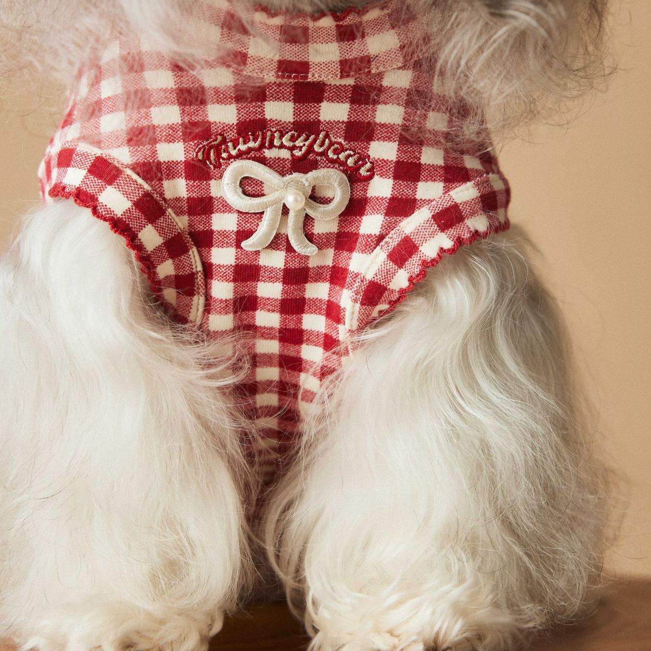 Popular dog sleeveless red plaid vest