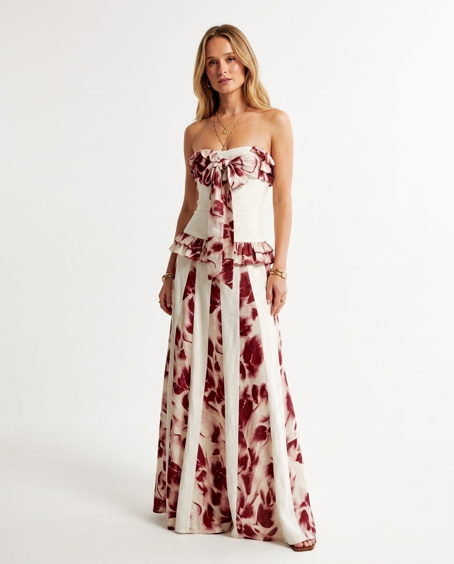 Ivory Lustre Resort Floral Maxi Dress Ivory Maxi Dress with Relaxed Fit silhouette and Textured texture, clean studio product view for Resort Wear, a polished coastal brunch, US East / Hamptons Elite by rieiss
