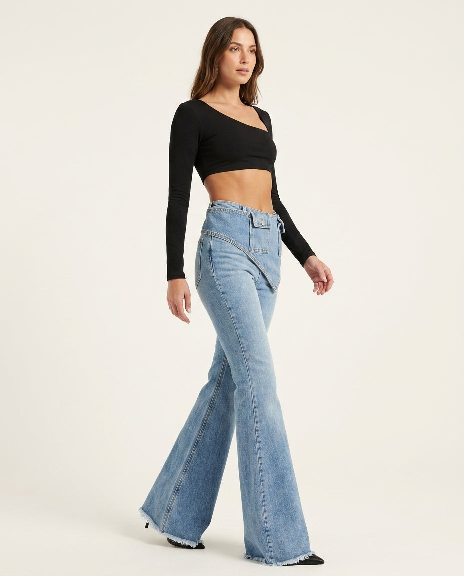 Light Wash Denim Solace Summer Denim Pants Light Wash Denim Pants with Relaxed Fit silhouette and Textured texture, side or back garment view for City Daywear, Weekend in The Hamptons, US East / Hamptons Elite by rieiss