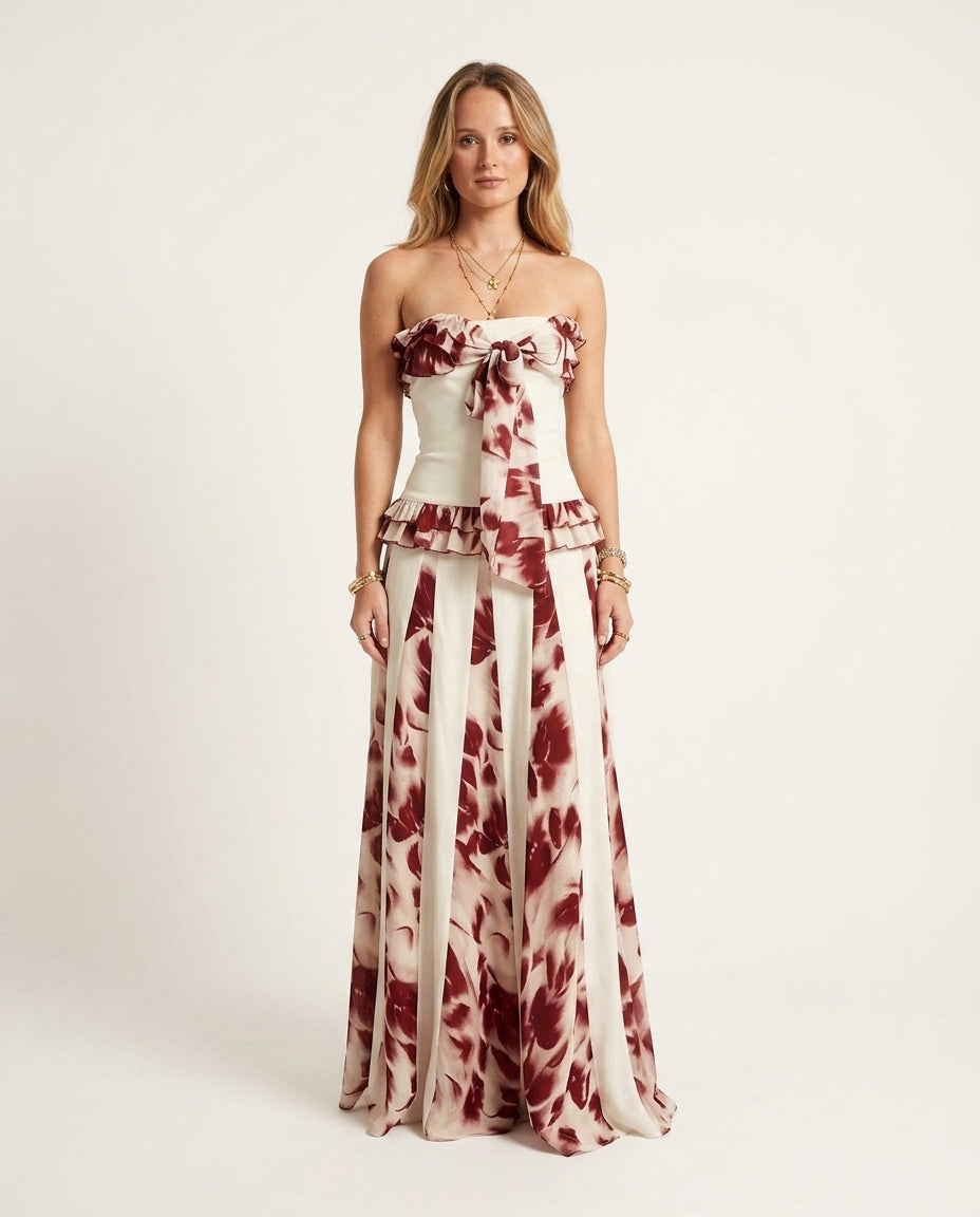Ivory Lustre Resort Floral Maxi Dress Ivory Maxi Dress with Relaxed Fit silhouette and Textured texture, side or back garment view for Resort Wear, a polished coastal brunch, US East / Hamptons Elite by rieiss