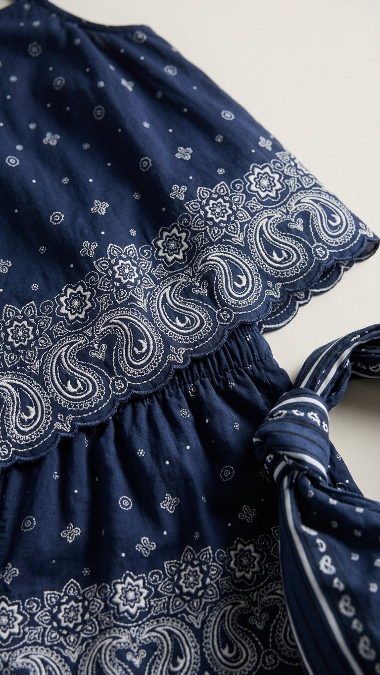 Navy Charm Resort Printed Short Set Navy Short Set with Asymmetric silhouette and Textured texture, additional styling view for Resort Wear, a London dinner reservation, Euro Chic Premium by -