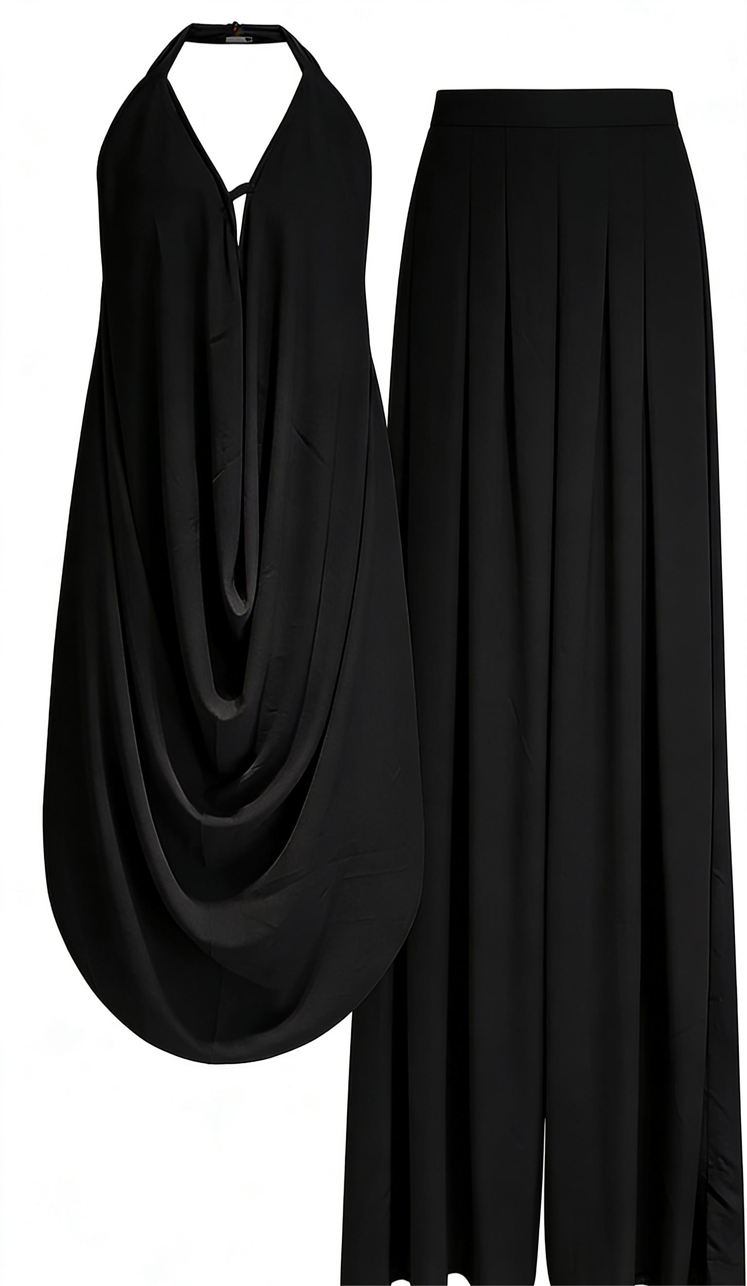 Backless ruffled top and wide-leg pants set-Trafni