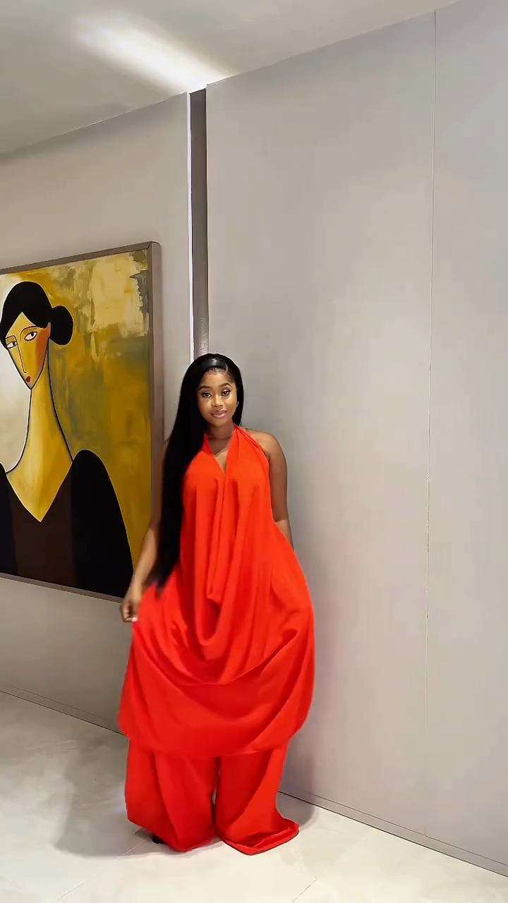 Backless ruffled top and wide-leg pants set-Trafni