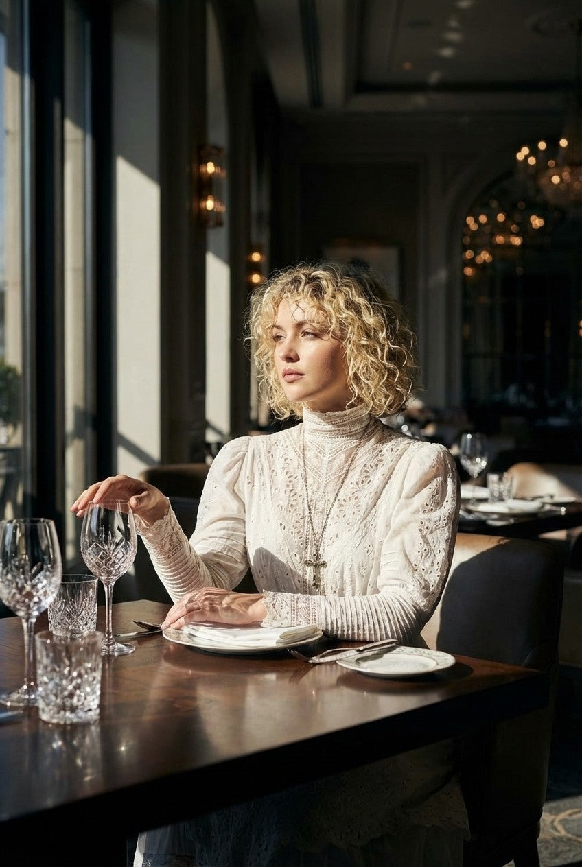 Women's Victorian Eyelet Lace Maxi Dress High Neck Romantic Vintage Style