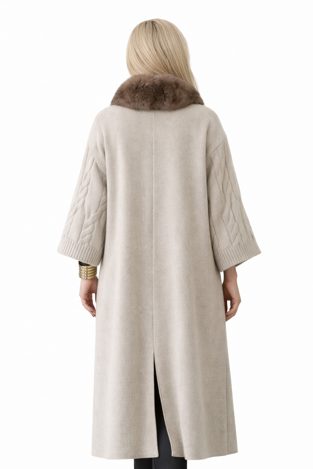 Cable-knit poncho coat