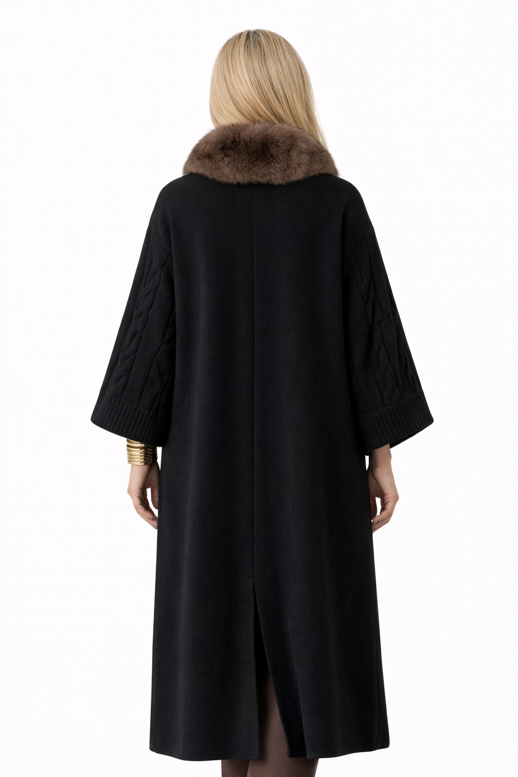 Cable-knit poncho coat