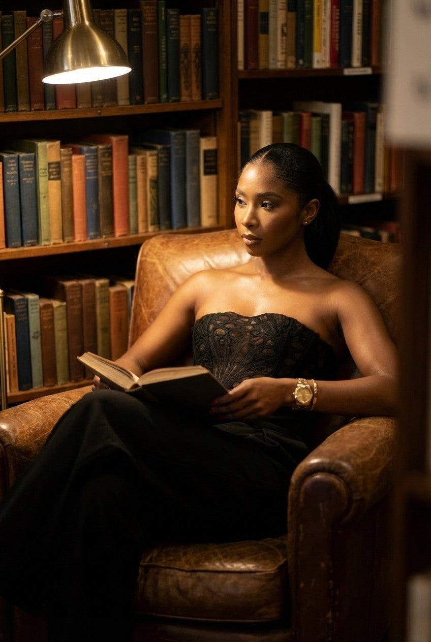 Lace Strapless Corset and High-Waisted Wide Leg Trousers Set