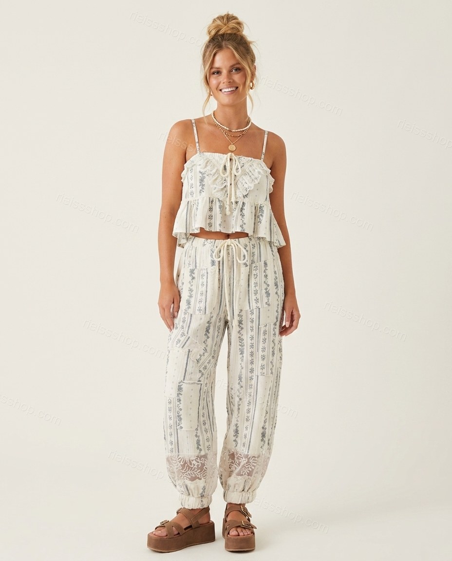 Ivory Whisper Terrace Dinner Lace Jumpsuit Ivory Jumpsuit with Cropped silhouette and Textured texture, side or back garment view for Pre-Fall, a fall city dinner, Fall current summer selling first with a light late-summer/pre-fall accent: make it wearabl by rieissshop