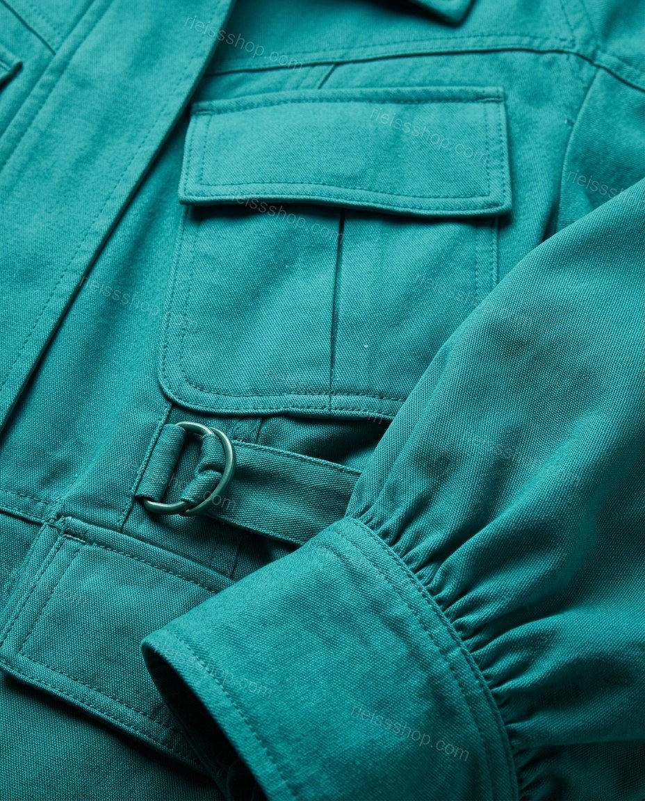Teal Elevated Wide-Leg Long-Sleeve Jacket by rieissshop