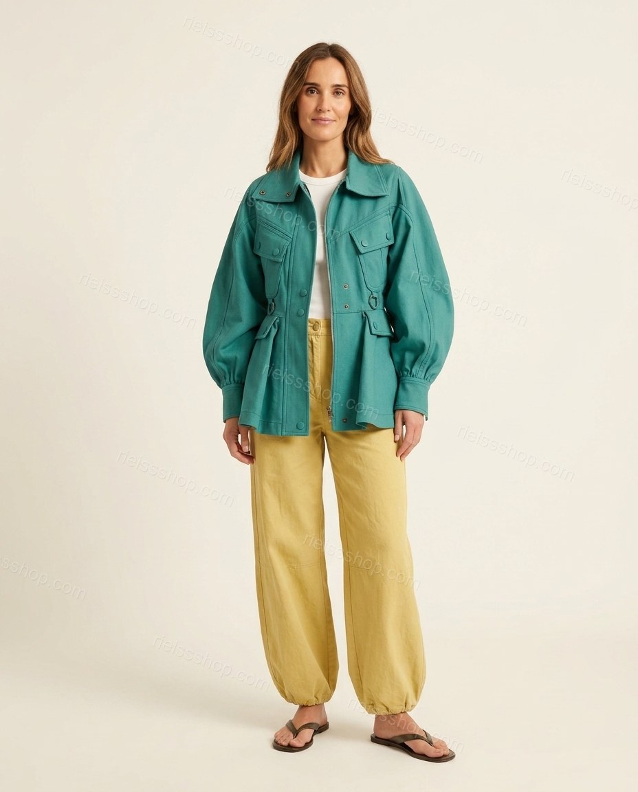 Teal Elevated Wide-Leg Long-Sleeve Jacket by rieissshop
