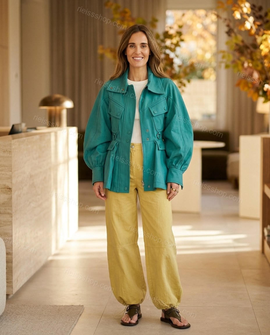 Teal Elevated Wide-Leg Long-Sleeve Jacket by rieissshop