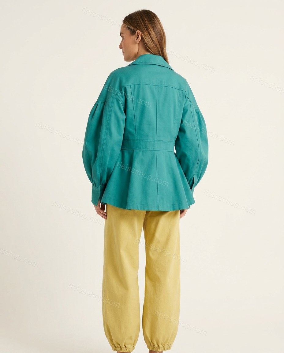 Teal Elevated Wide-Leg Long-Sleeve Jacket by rieissshop