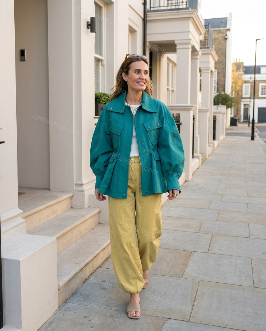 Teal Elevated Wide-Leg Long-Sleeve Jacket by rieissshop