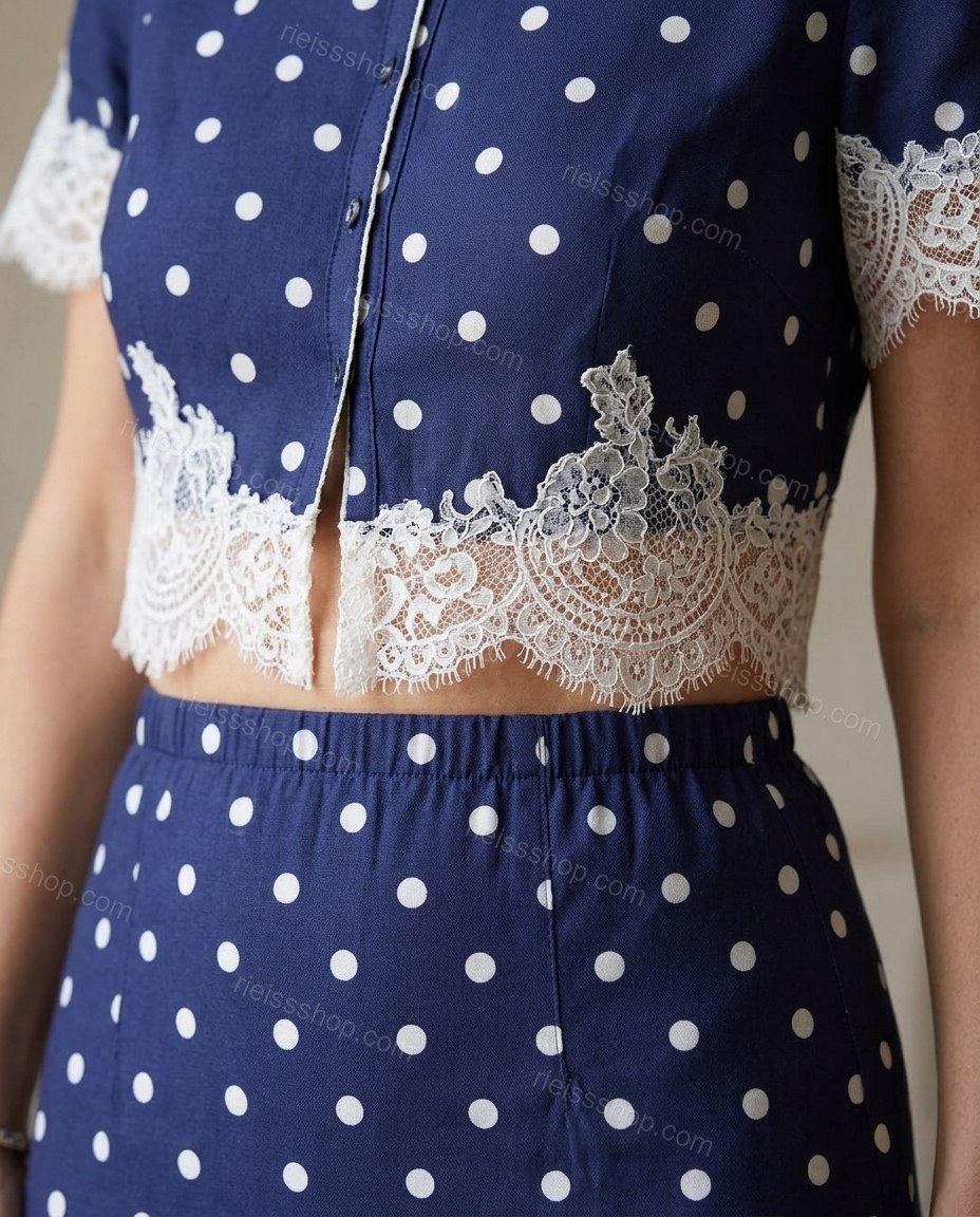 Navy Blue Romantic Lace Short Set by rieissshop