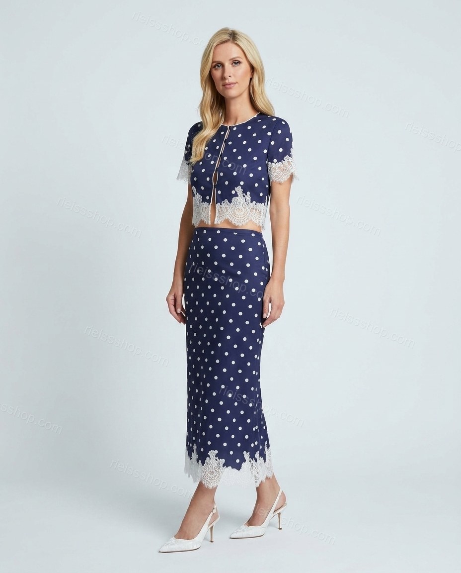 Navy Blue Romantic Lace Short Set by rieissshop