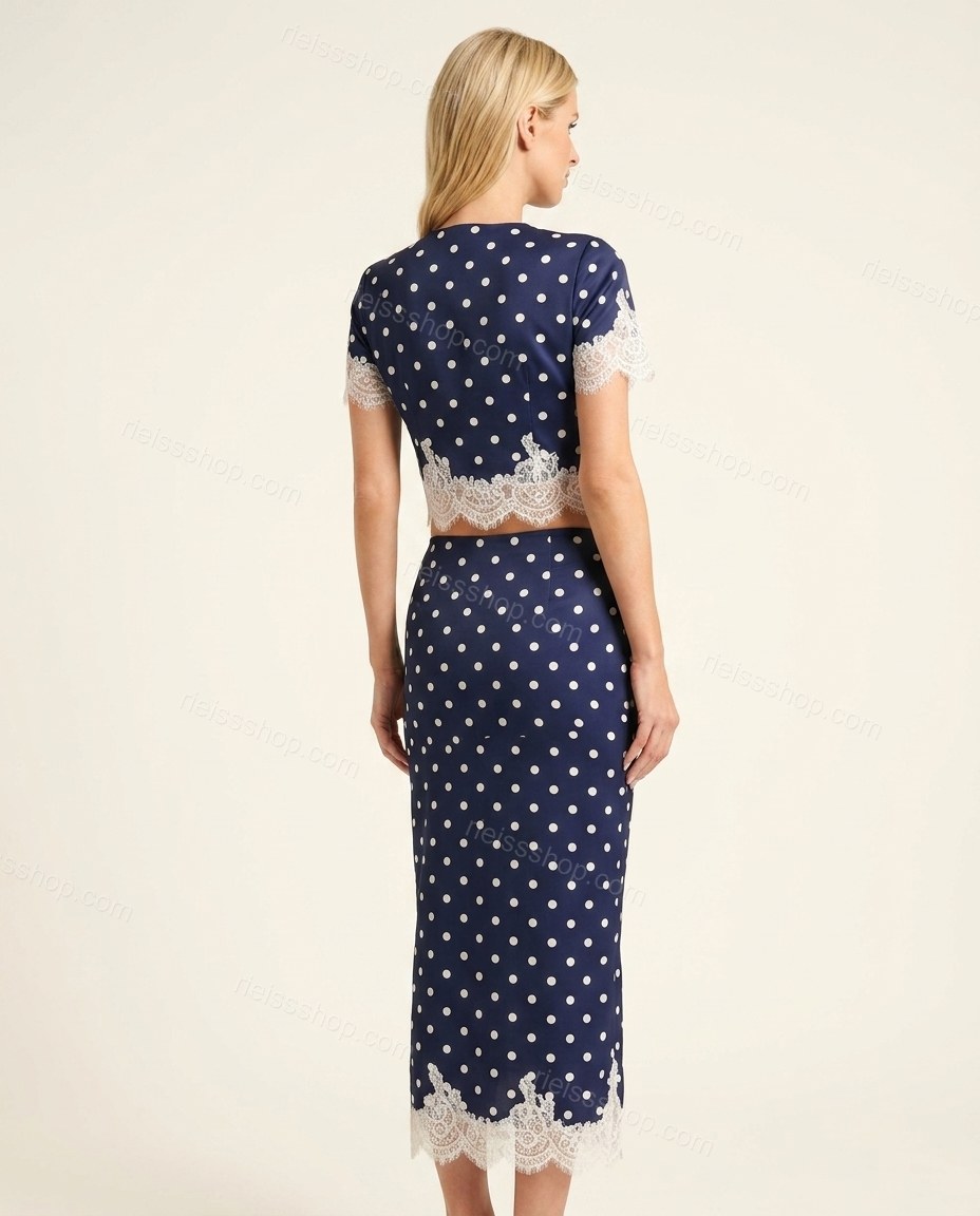 Navy Blue Romantic Lace Short Set by rieissshop