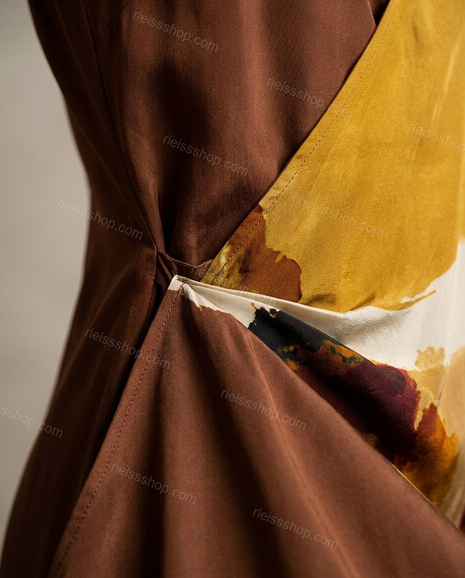 Brown Sleek Abstract Print Maxi Dress by rieissshop