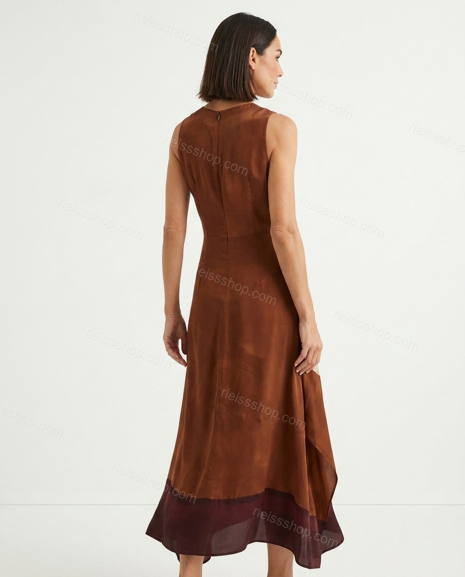 Brown Sleek Abstract Print Maxi Dress by rieissshop