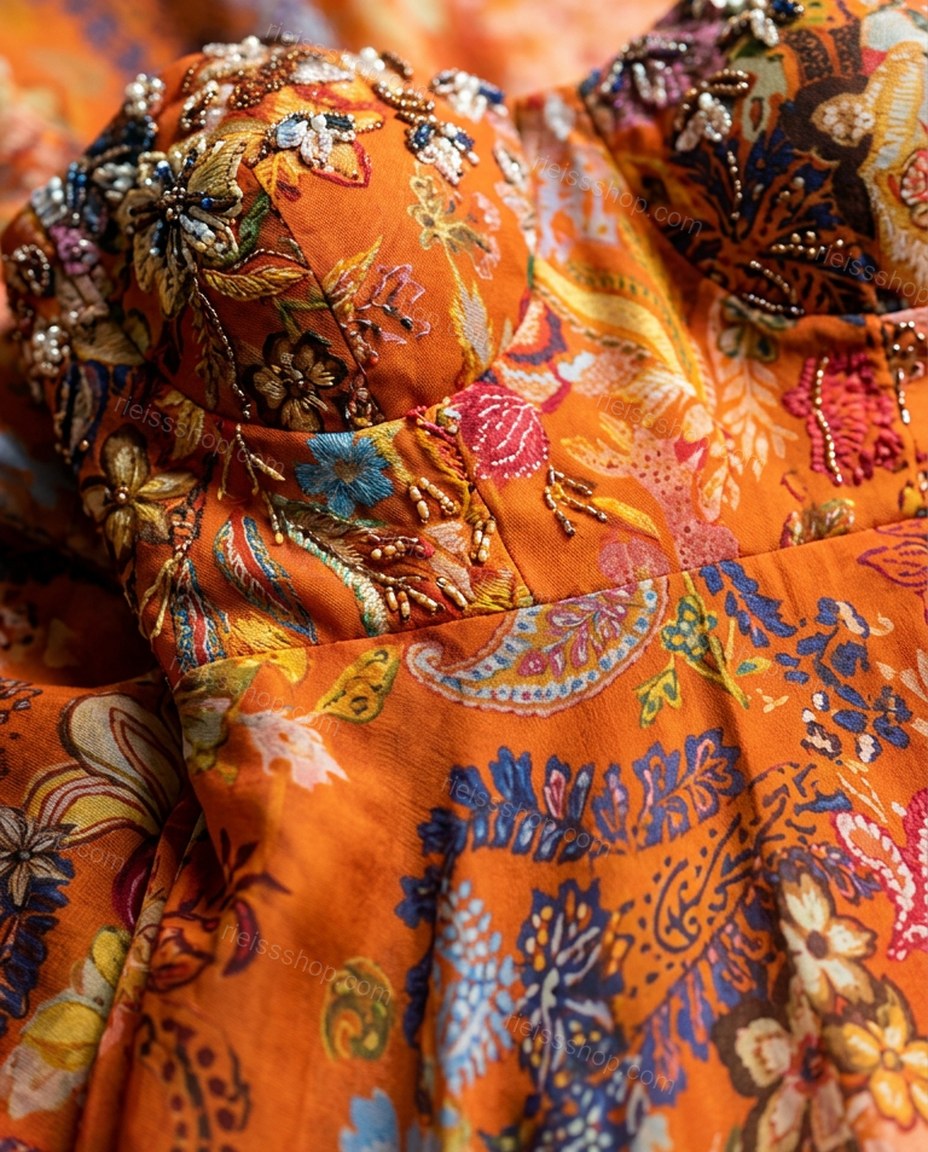 Orange Sunlit Floral Maxi Dress by rieissshop