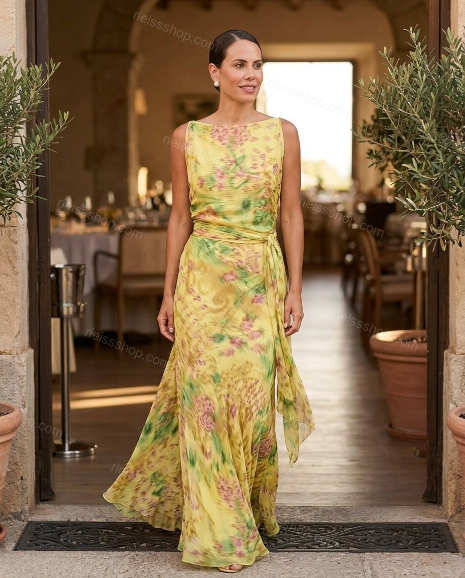 Yellow Elevated Floral Maxi Dress by rieissshop