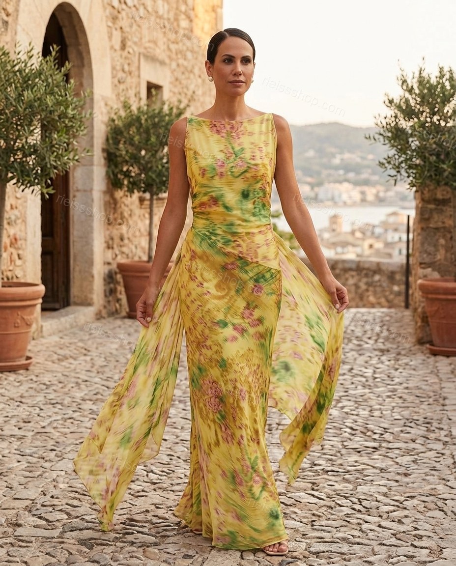 Yellow Elevated Floral Maxi Dress by rieissshop