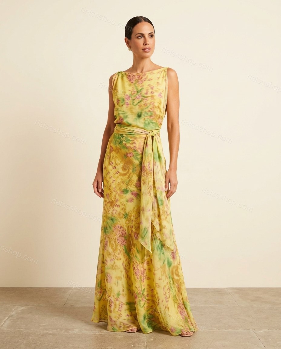 Yellow Elevated Floral Maxi Dress by rieissshop