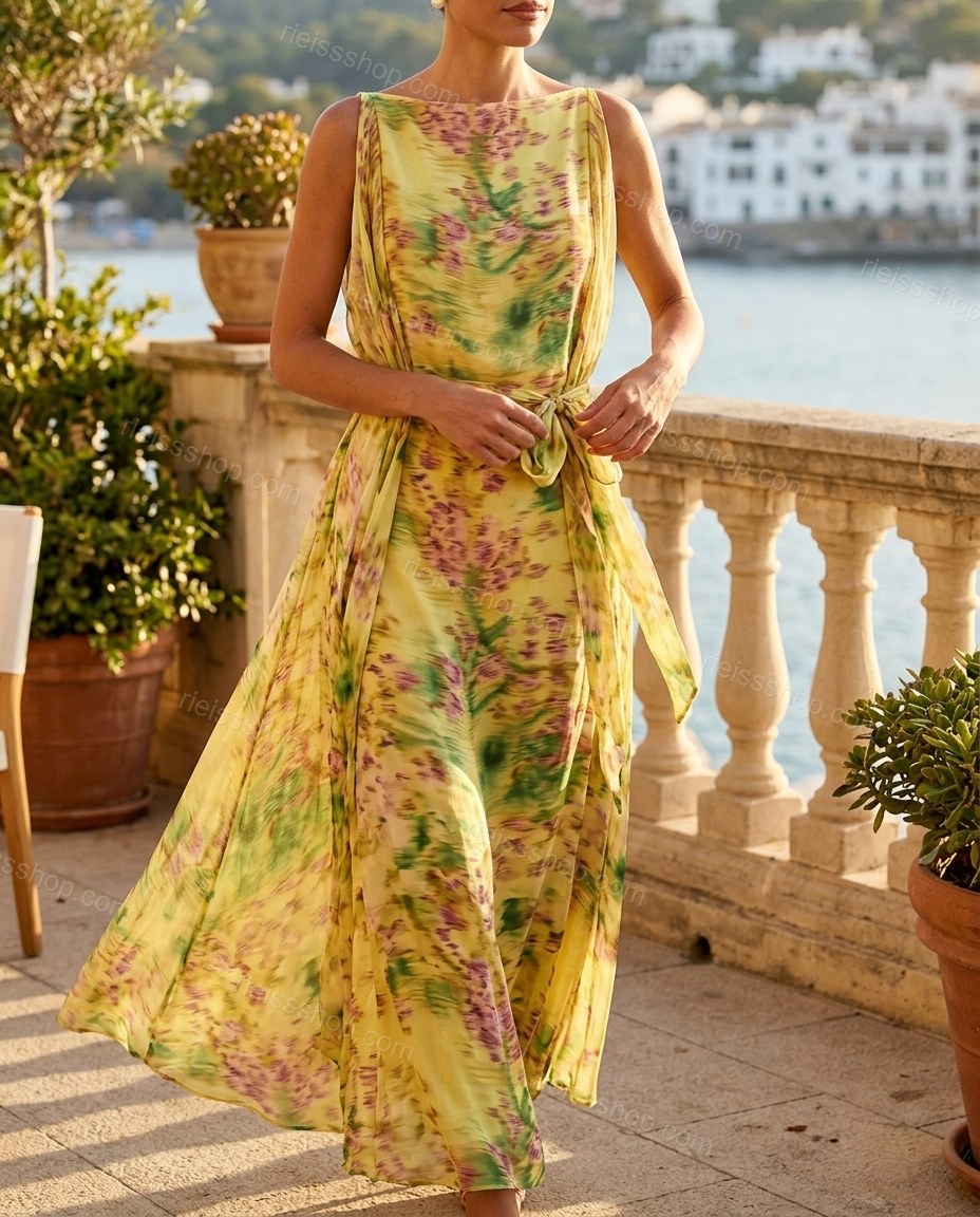 Yellow Elevated Floral Maxi Dress by rieissshop