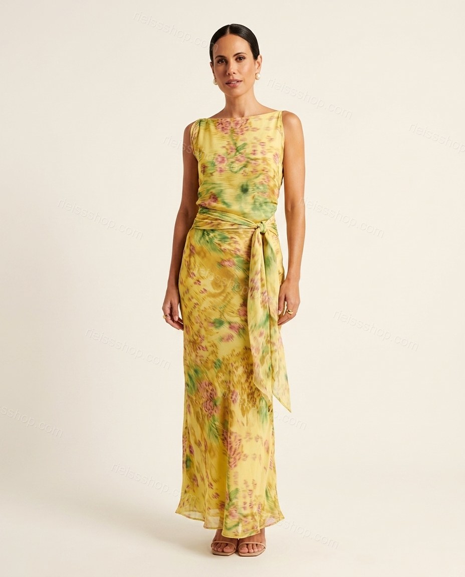 Yellow Elevated Floral Maxi Dress by rieissshop