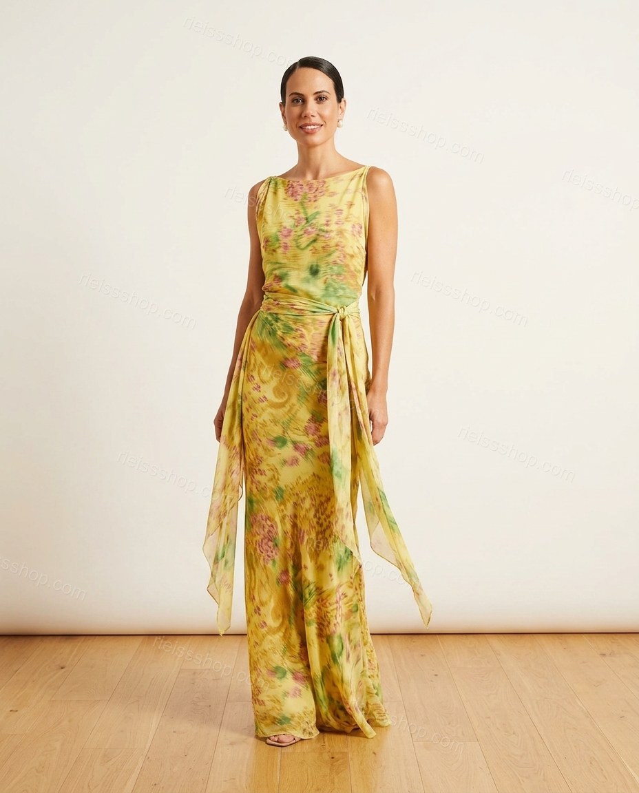 Yellow Elevated Floral Maxi Dress by rieissshop
