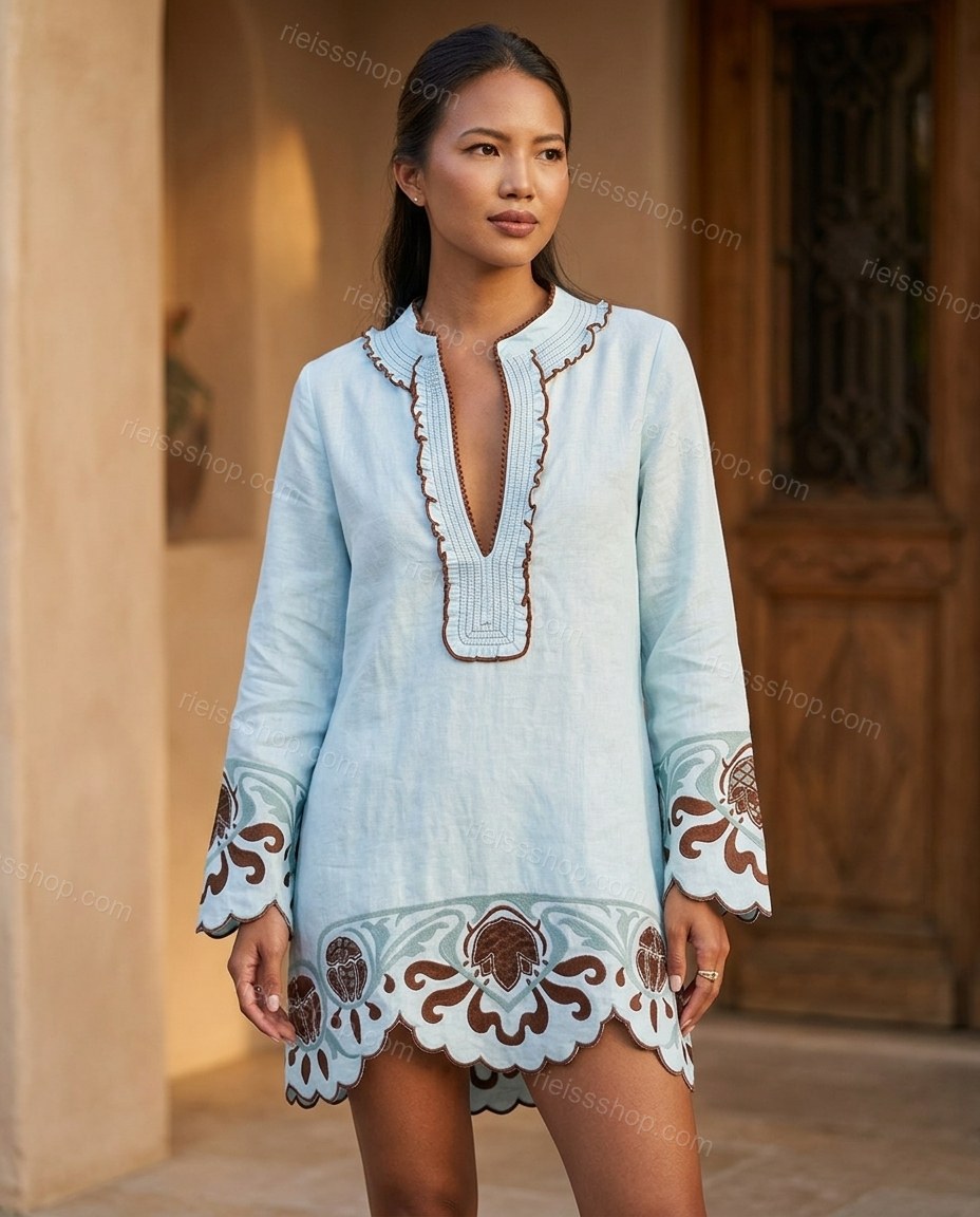Light Blue Soft Floral Embroidered Midi Dress by rieissshop