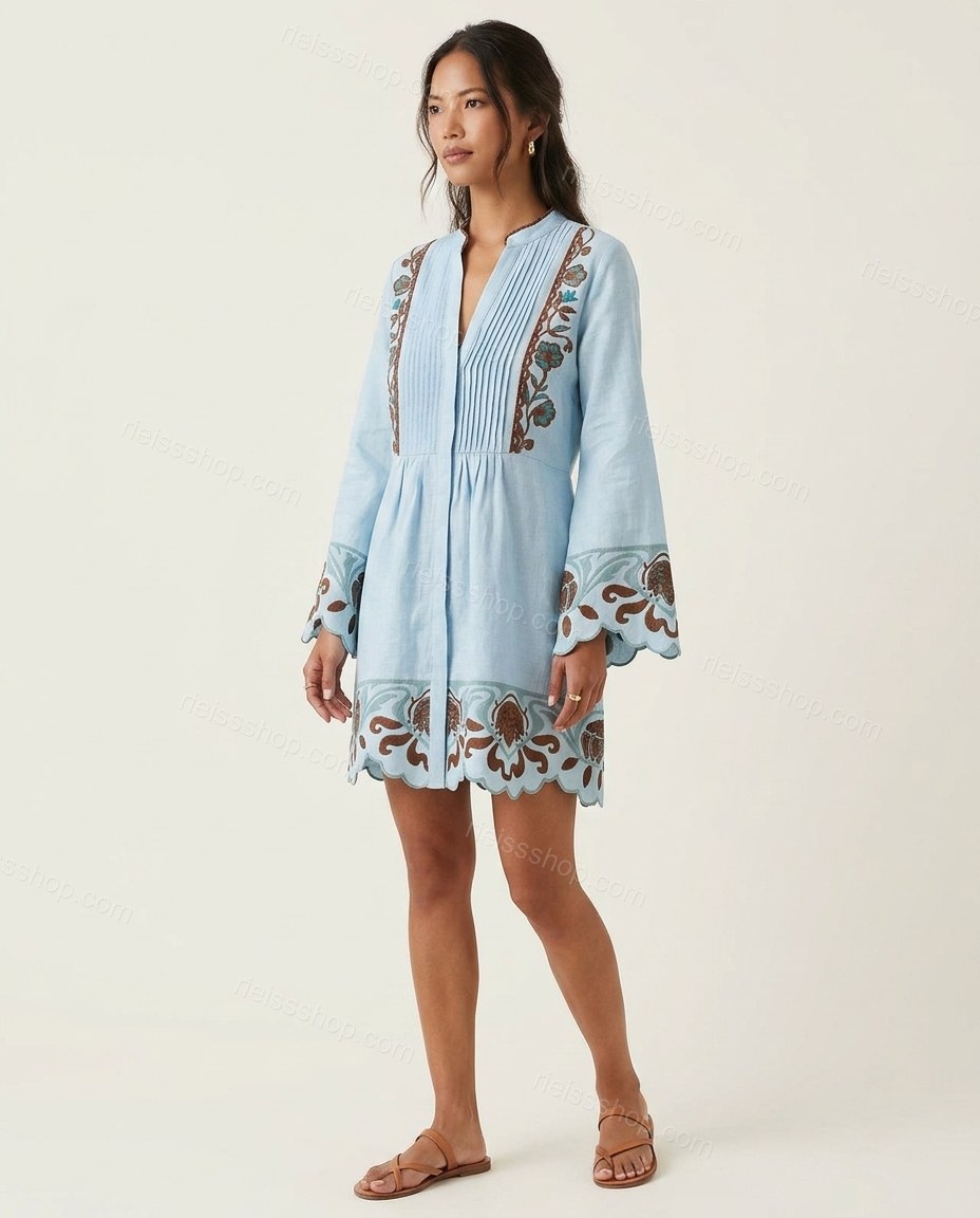 Light Blue Soft Floral Embroidered Midi Dress by rieissshop