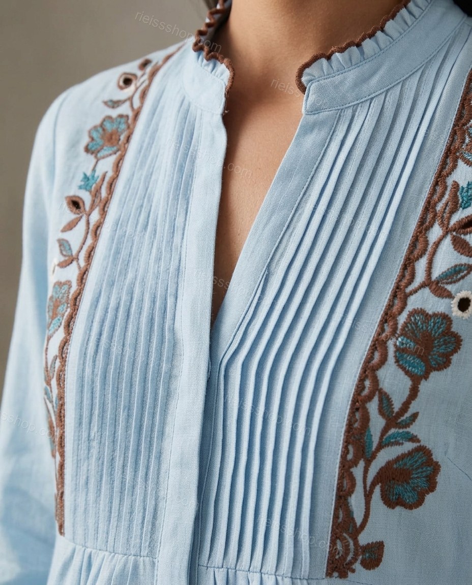 Light Blue Soft Floral Embroidered Midi Dress by rieissshop