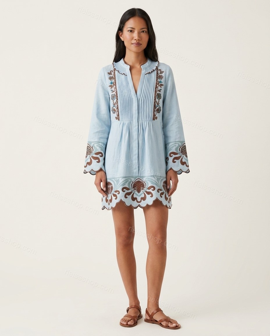 Light Blue Soft Floral Embroidered Midi Dress by rieissshop