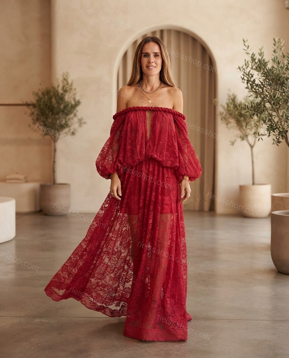 Red Poise Cocktail Hour Lace Maxi Dress by rieissshop