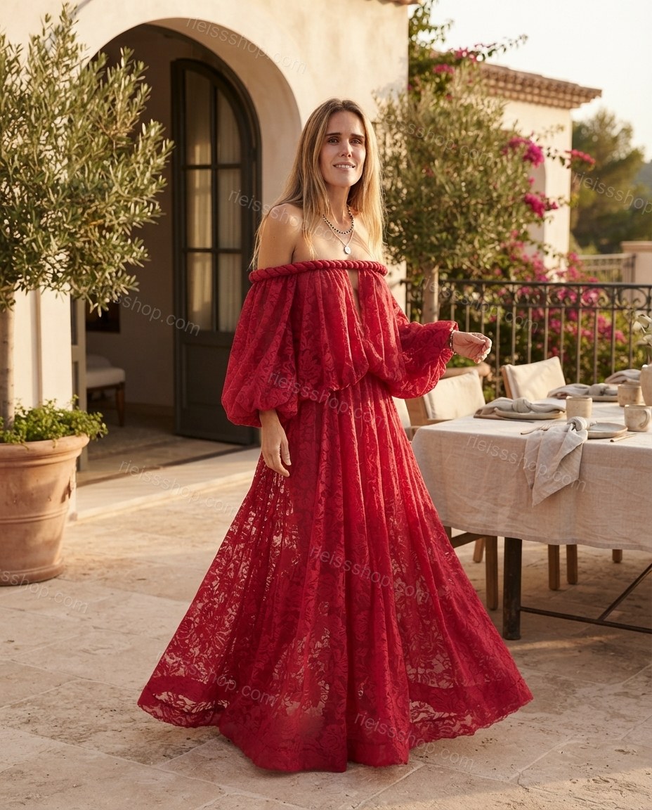 Red Poise Cocktail Hour Lace Maxi Dress by rieissshop