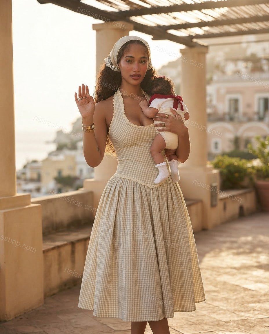 Sand Grace Office Edit Halter Midi Dress by rieissshop