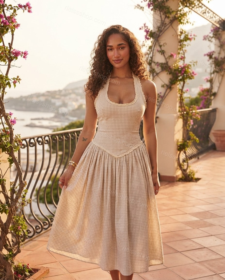 Sand Grace Office Edit Halter Midi Dress by rieissshop