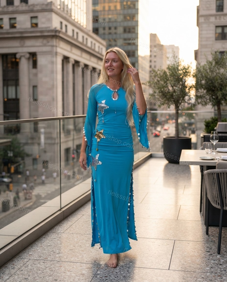 Turquoise Grace Evening Printed Maxi Dress by rieissshop