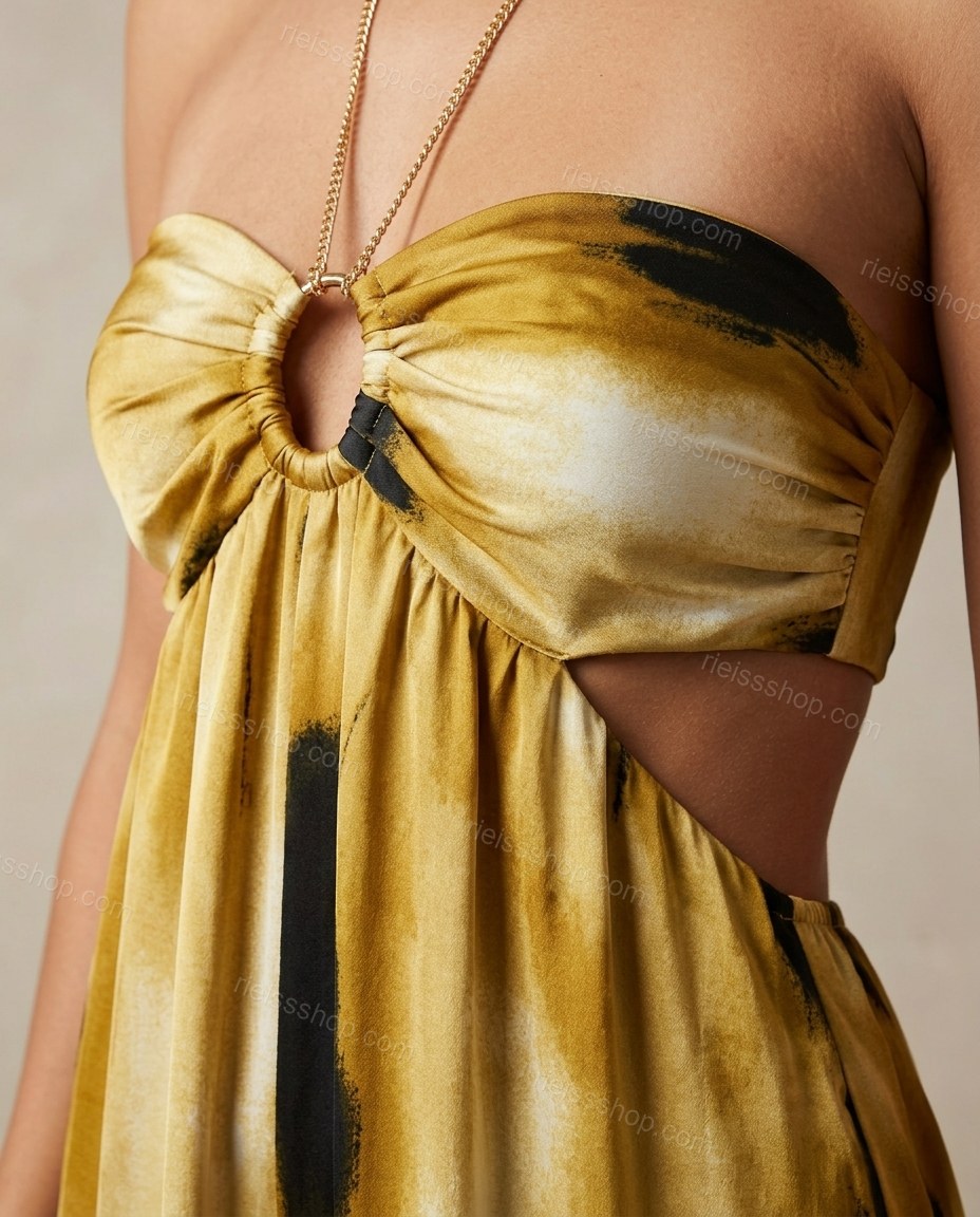Mustard Muse City Layer Abstract Print Jumpsuit Mustard Jumpsuit with Wide-Leg silhouette and Satin texture, additional styling view for Pre-Fall, an office-to-dinner transition, Fall current summer selling first with a light late-summer/pre-fall accent: by rieissshop