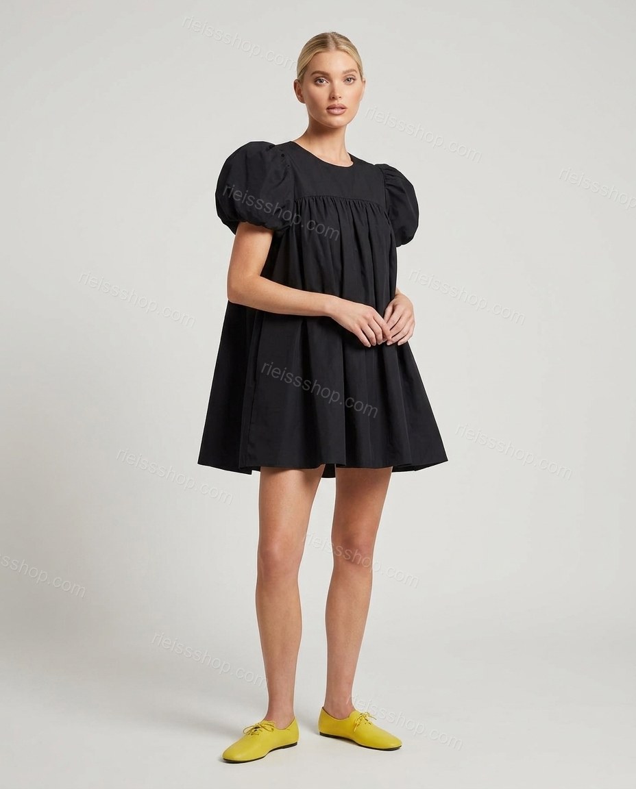 Black Glow City Dinner Mini Dress Black Mini Dress with Relaxed Fit silhouette and Textured texture, side or back garment view for Pre-Fall, a fall city dinner, Fall current summer selling first with a light late-summer/pre-fall accent: make it wearable n by rieissshop