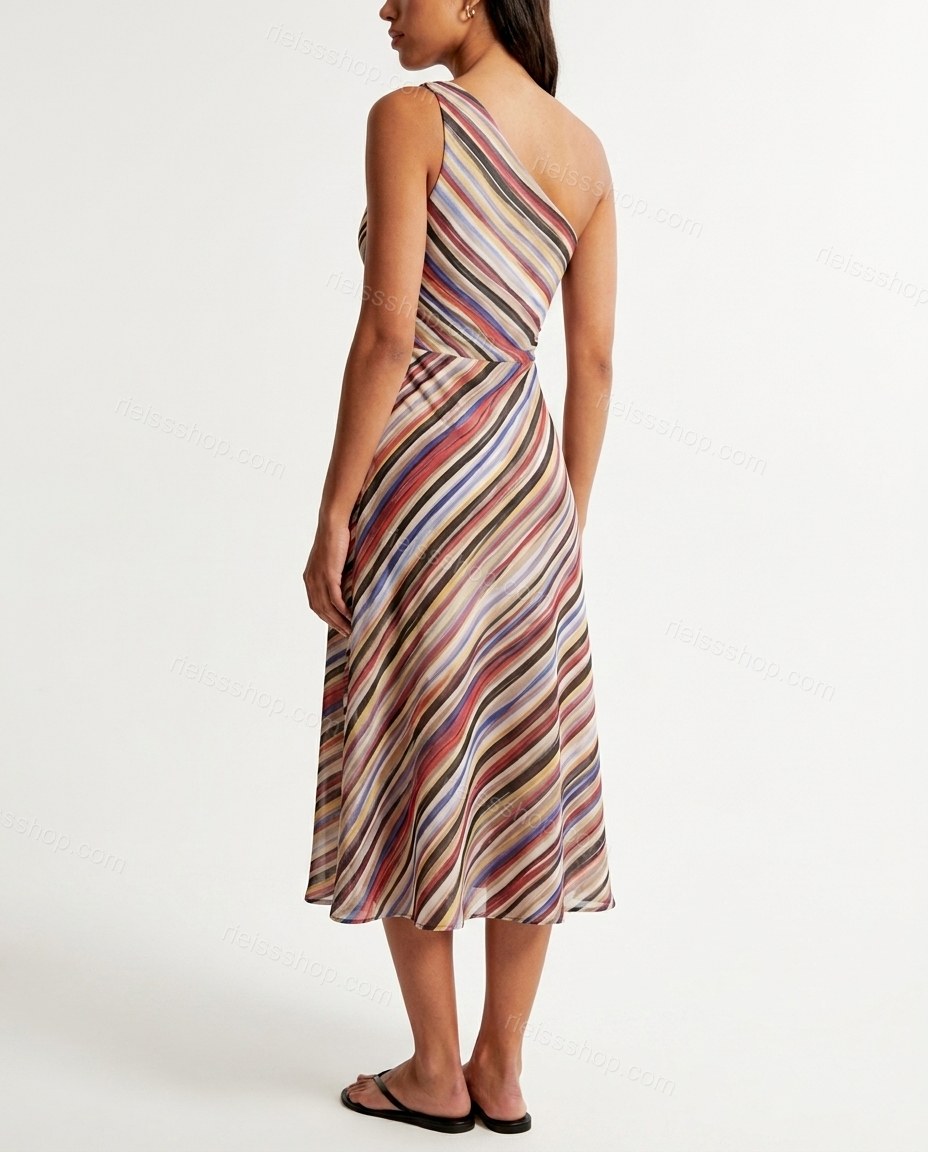 Multi-Color Aura City Layer Striped Midi Dress by rieissshop