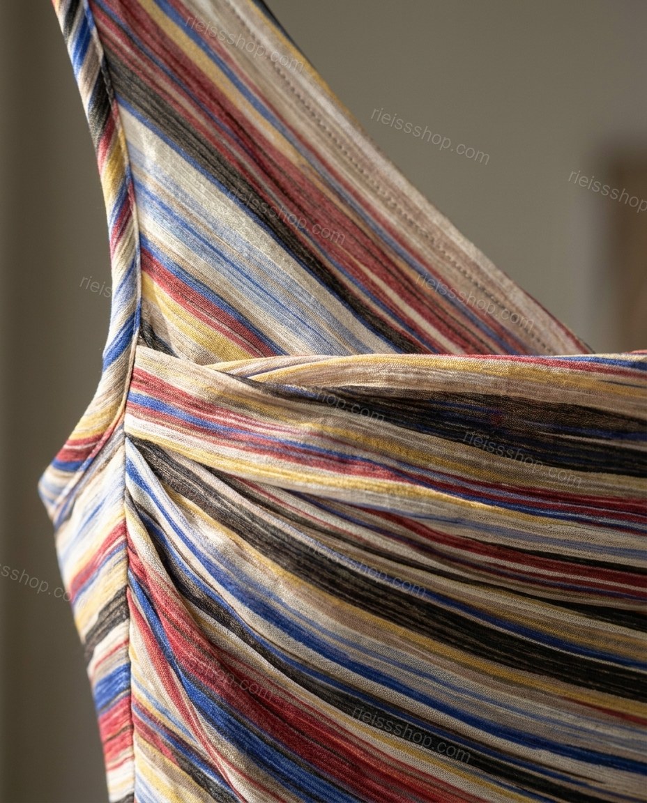 Multi-Color Aura City Layer Striped Midi Dress by rieissshop